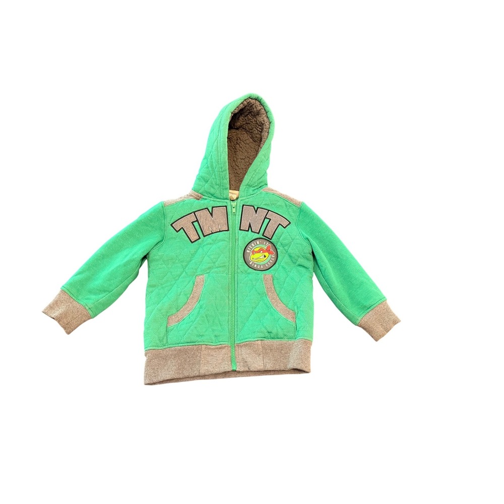 Nickelodeon TMNT Quilted Zip Hoodie Green Turtle Power Sherpa Hood Kids 4 SC5100